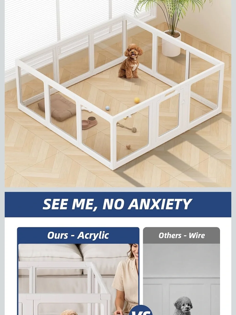 Auraspace White Dog Playpen – 12-Panel Portable Pet Exercise Pen